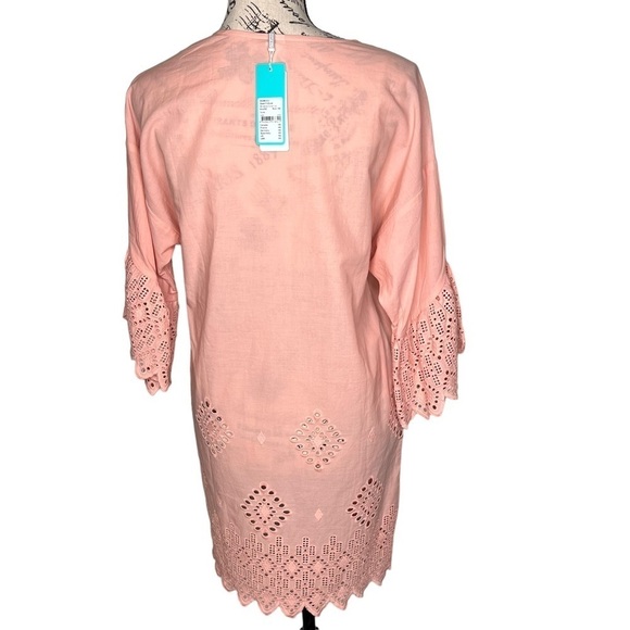 NEW Seafolly Dawn To Dusk Broderie Cover Up Dress Soft Pink XS NWT Eyelet Lace - Picture 14 of 14